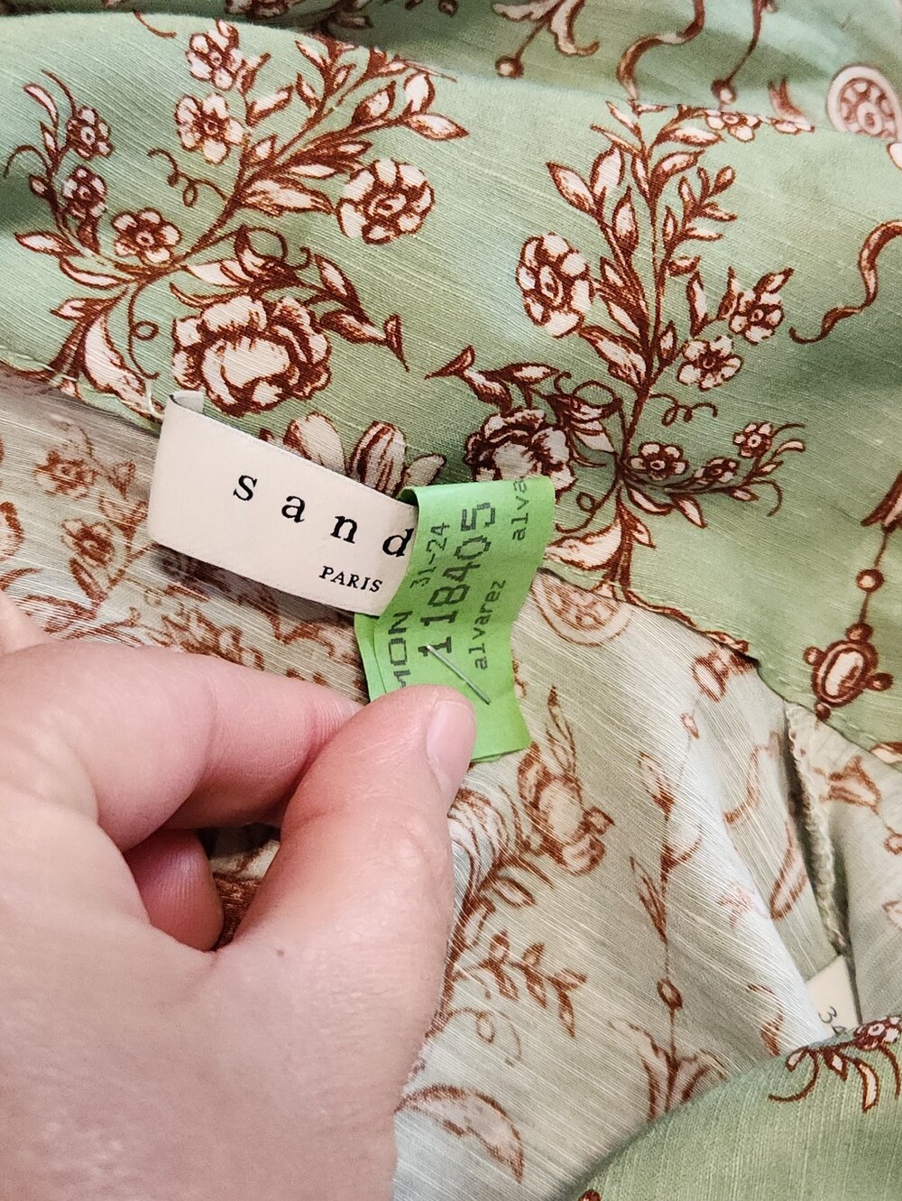 Women's Sandro Green Toscane Floral Dress Claudine Collar Size 34 - Picture 4 of 12
